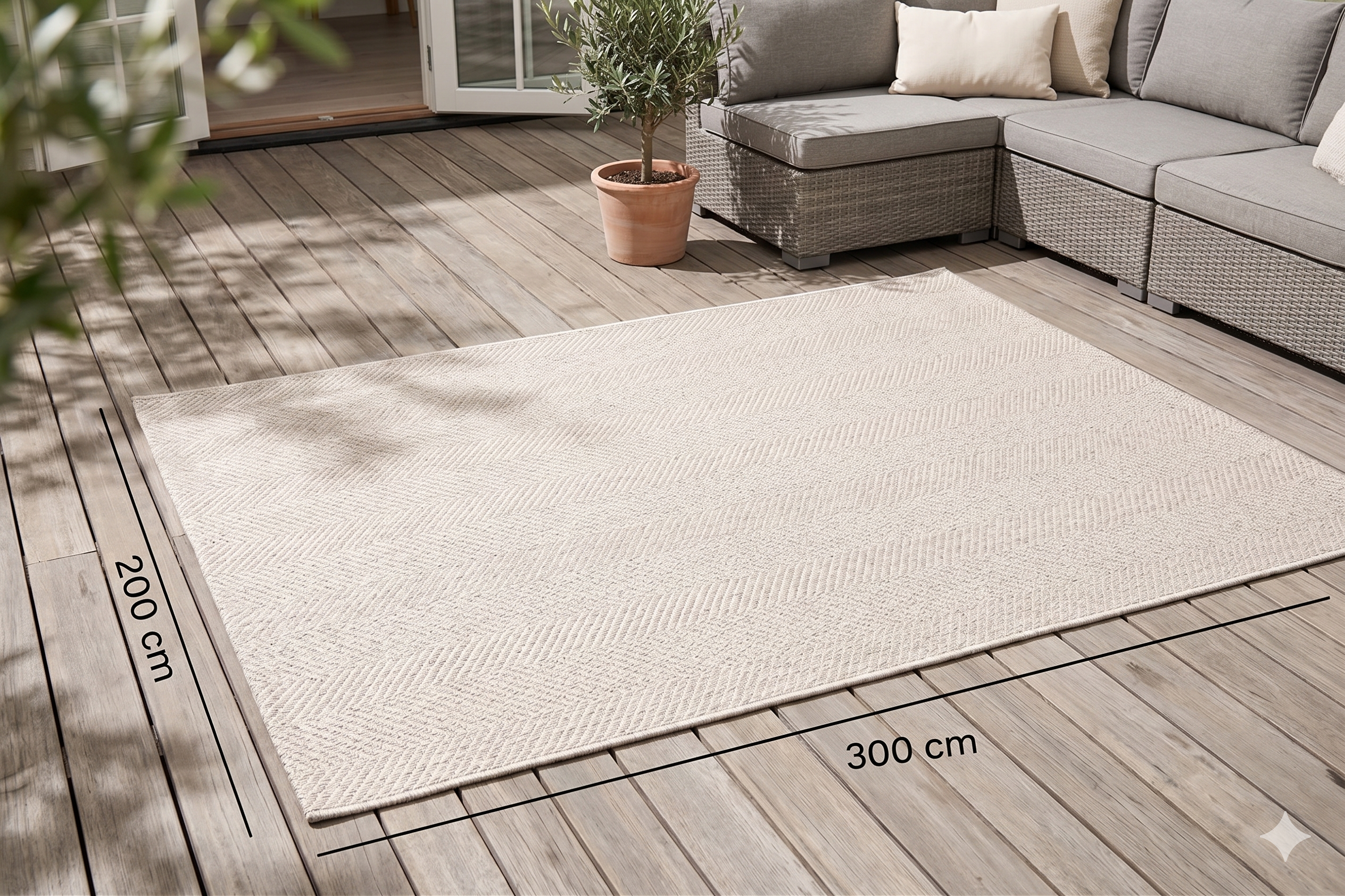 Maßangaben für rechteckige Outdoor-Teppiche 200 × 300 cm