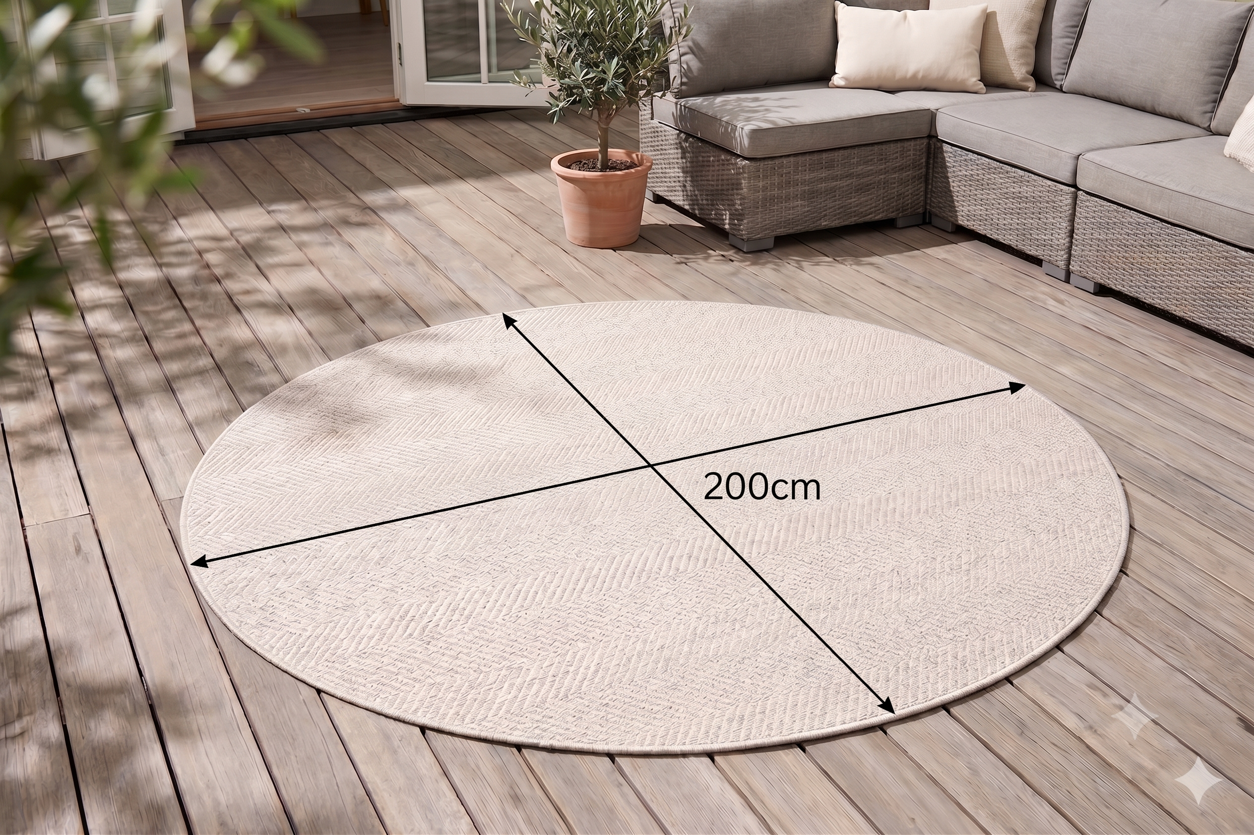 Maßangaben für runde Outdoor-Teppiche Ø 200 cm