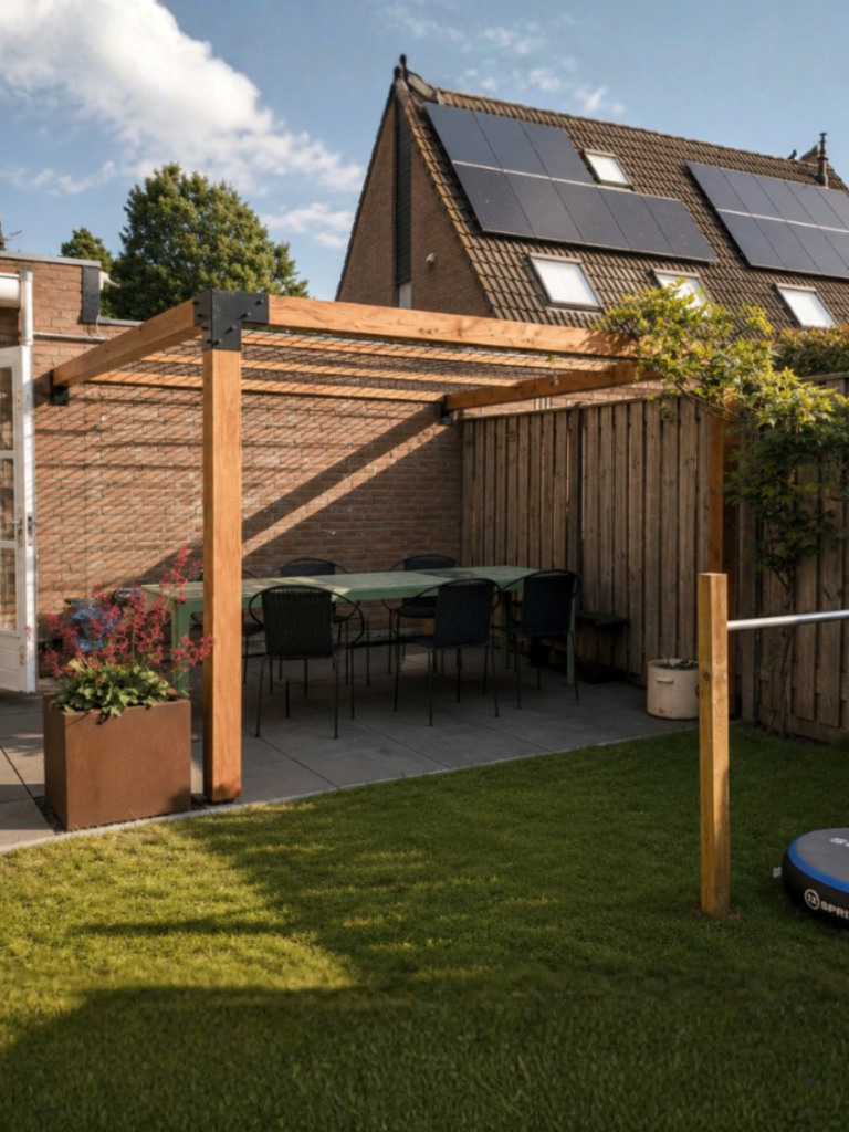 Pergola mit Rankgitter für Efeu und Clematis