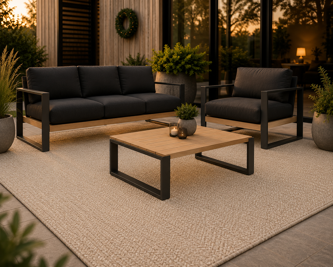 Outdoor-Teppich von KANSŌ Outdoor mit Loungemöbeln