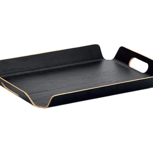 Serviertablett mit Griffen, Holz/Wengefurnier, schwarz – 44,5 x 33,5 cm