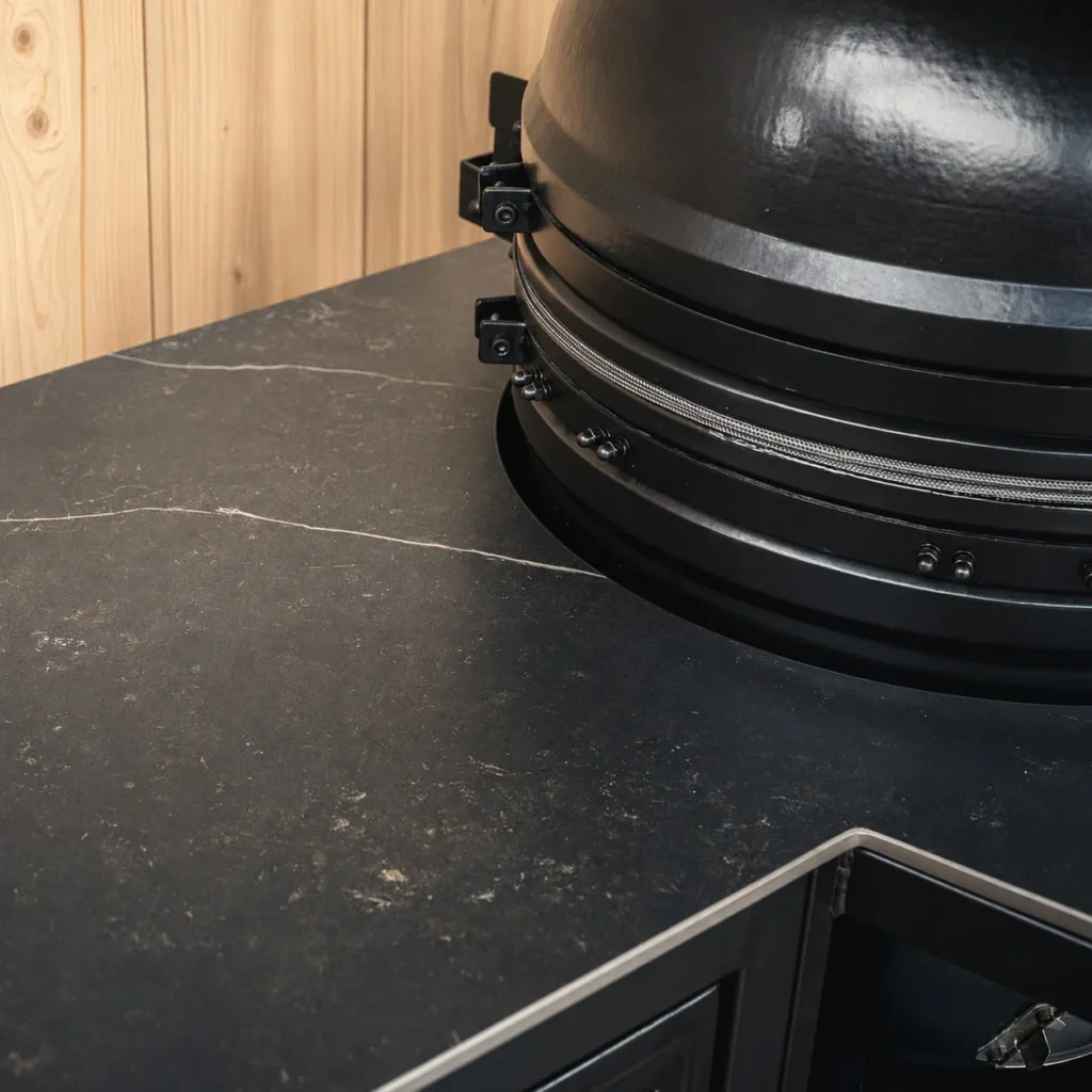 Arbeitsplatte aus dunklem Dekton — Detail