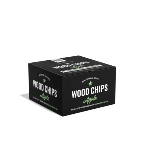 Holy Smoke Wood Chips Apfel – schwarze Verpackung mit Räucherchips
