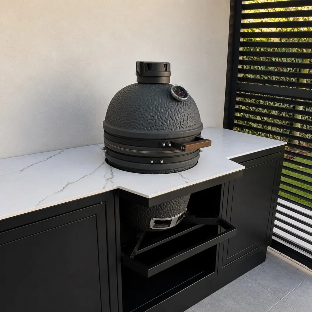 Kamado-Grill auf heller Arbeitsplatte