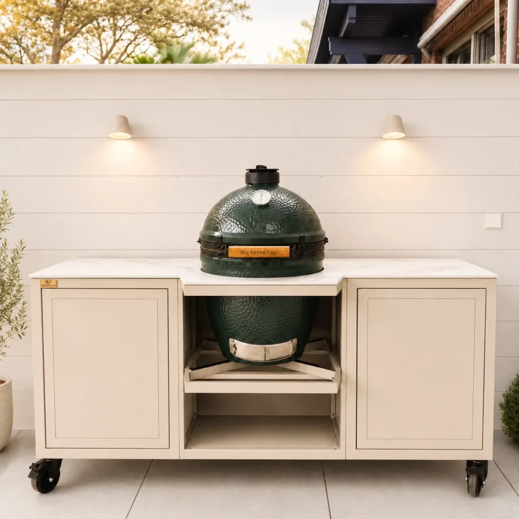 Helle Outdoorküche mit Kamado-Grill