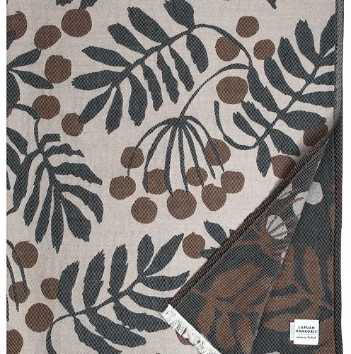 Pihapuu Wolldecke Beige–Braun–Schwarz 135 × 180 cm · Fransen