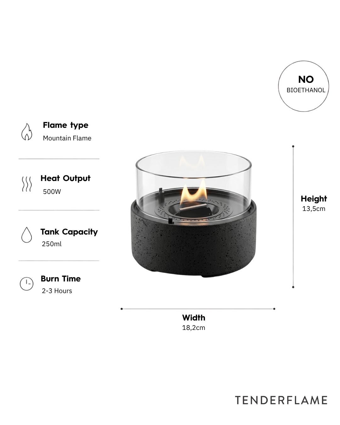 Tenderflame Café 18 Tischfeuer Lava Black