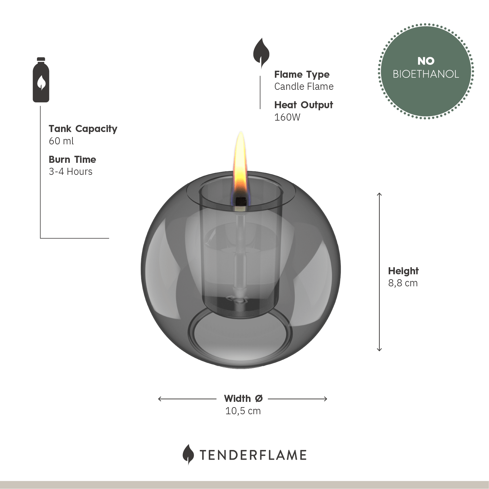 Tenderflame Globus 10 Tischfeuer Graphite