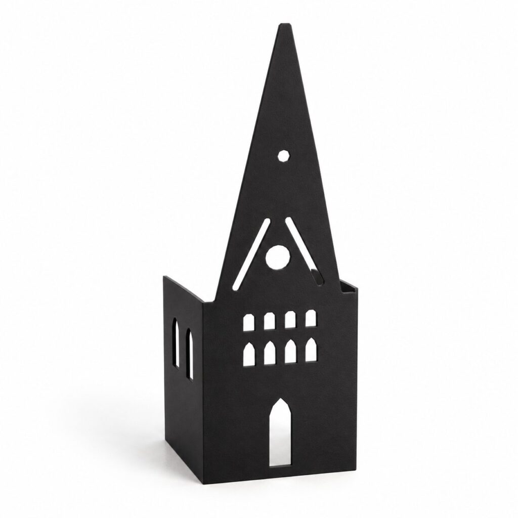 St. Johannis Lüneburg als Windlicht aus Stahl mit Teelicht