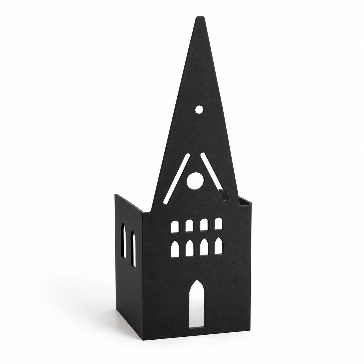 St. Johanniskirche Lüneburg Windlicht-Häuschen aus schwarzem Stahl – Lüneburg Teelichthalter, Freisteller