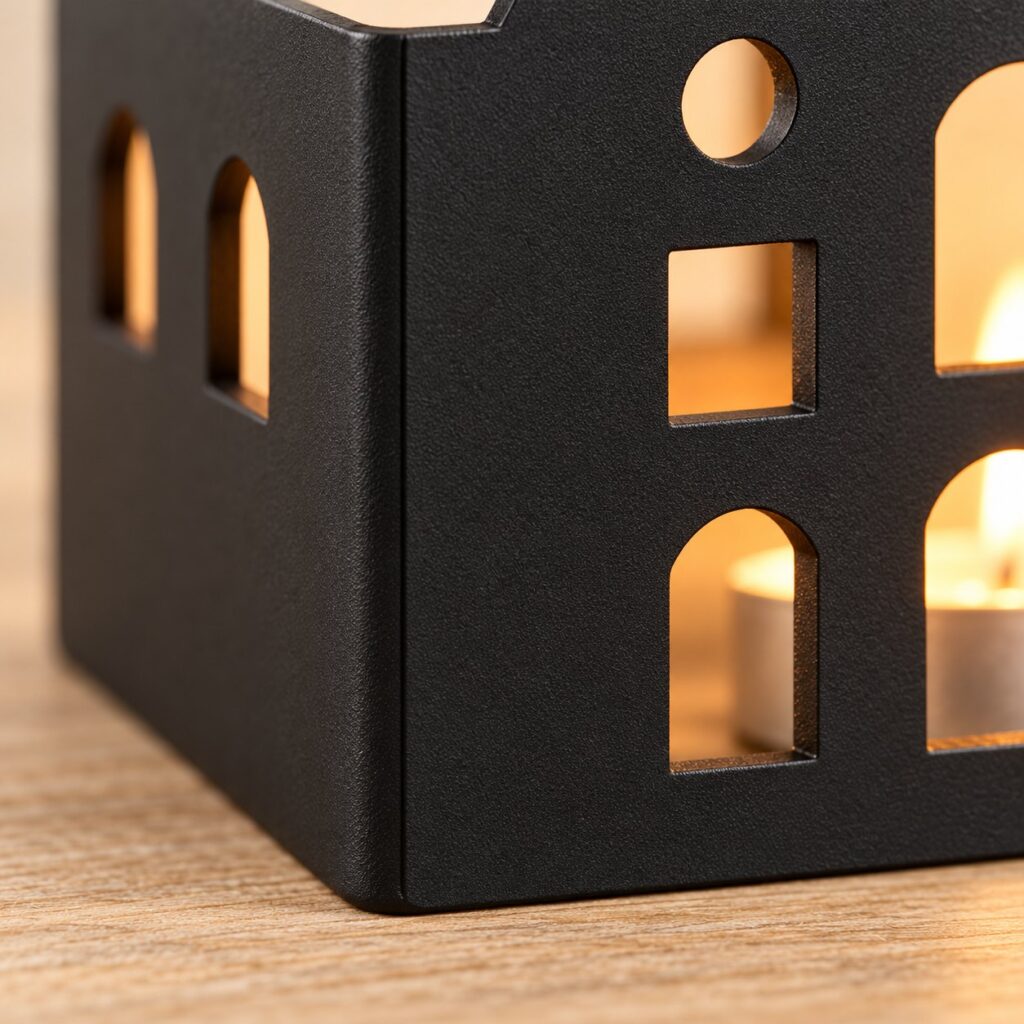 Detail: 2 mm Stahl, gekantet und schwarz pulverbeschichtet