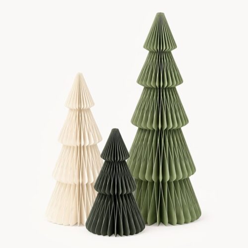 Papurism | Papier-Weihnachtsbäume 3er-Set | Offwhite & Grün