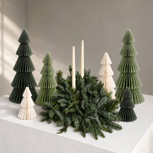 Papurism | Papier-Weihnachtsbäume 3er-Set | Offwhite & Grün