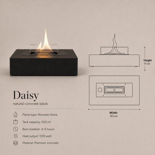 Tenderflame Daisy Tischfeuer aus Natural Concrete in Schwarz